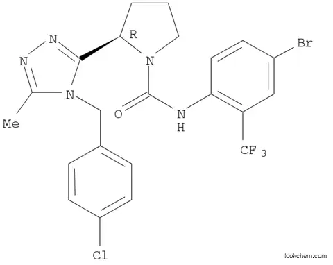Molecular Structure of 1140490-60-3 (1-Pyrrolidinecarboxamide, N-[4-bromo-2-(trifluoromethyl)phenyl]-2-[4-[(4-chlorophenyl)methyl]-5-methyl-4H-1,2,4-triazol-3-yl]-, (2R)-)